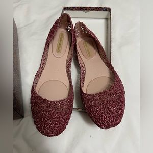 Melissa Women's Campana Papel VII Ballet Flat, Pink/Glitter, size 10